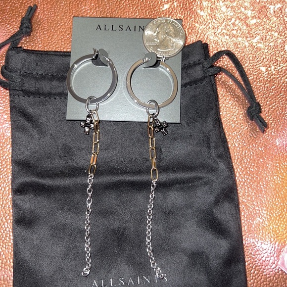 ALL SAINTS Two toned hoop earring with cross - Picture 3 of 5